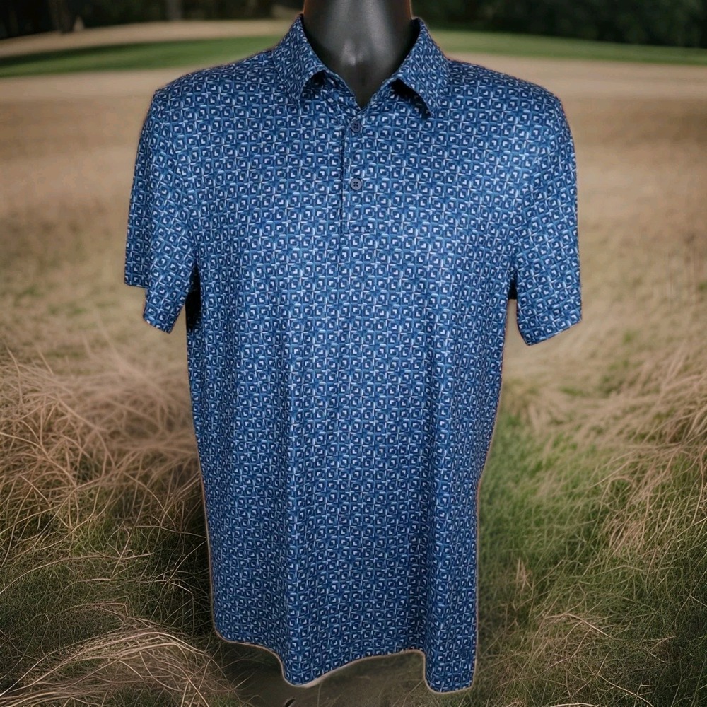 FLX Polo Shirt Blue Geometric Print Short Sleeve Size Small Performance Golf